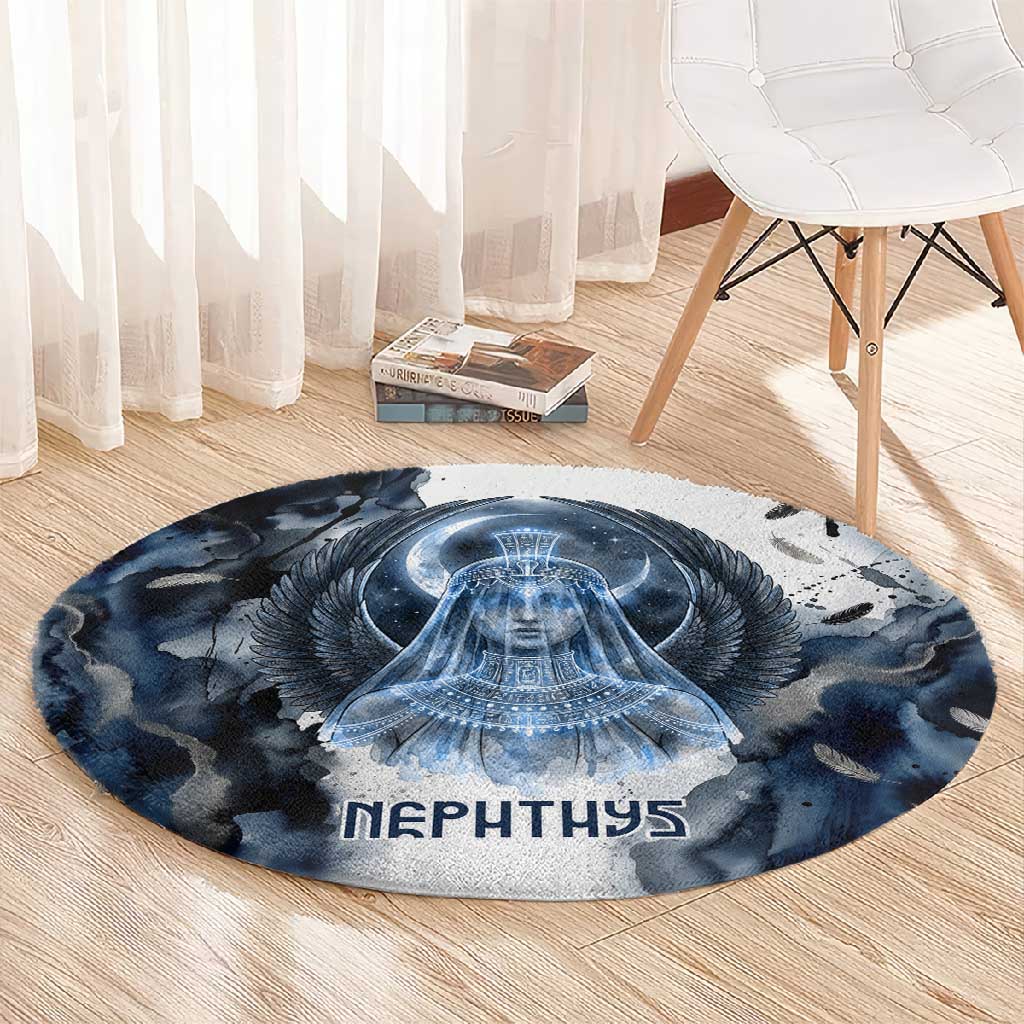 Nephthys Egyptian Round Carpet The Dark Sister Falcon Wings Moon Veil
