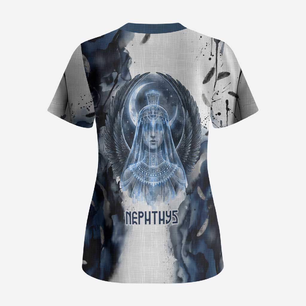 Nephthys Egyptian Scrub Top The Dark Sister Falcon Wings Moon Veil