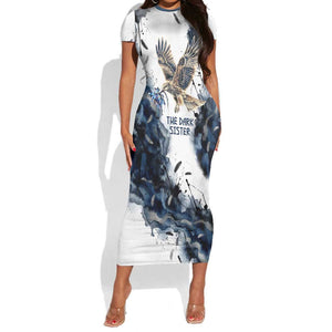Nephthys Egyptian Short Sleeve Bodycon Dress The Dark Sister Falcon Wings Moon Veil