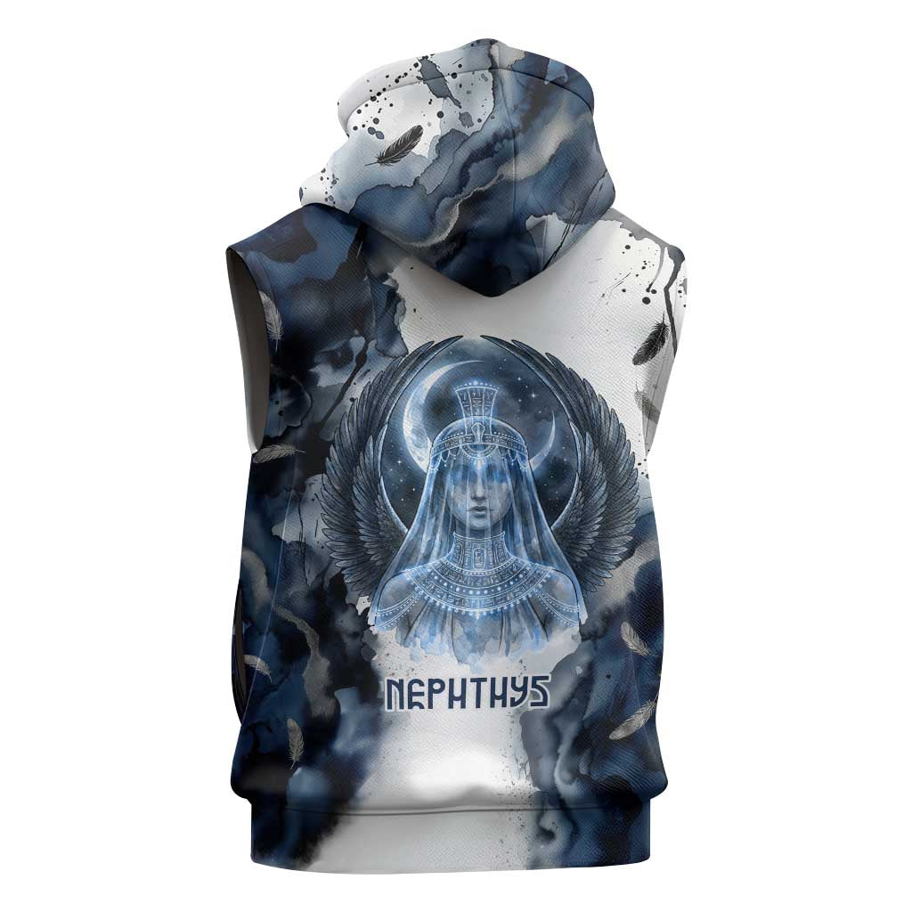 Nephthys Egyptian Sleeveless Hoodie The Dark Sister Falcon Wings Moon Veil