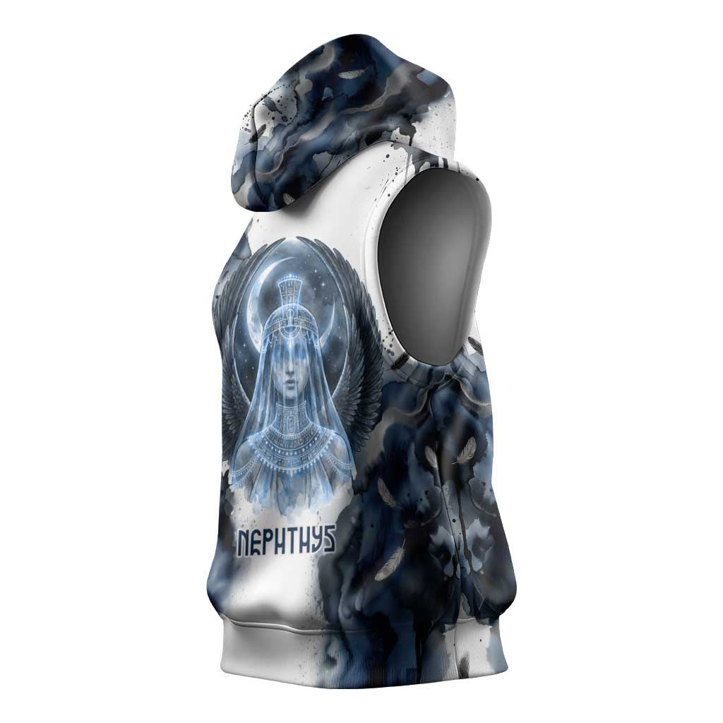 Nephthys Egyptian Sleeveless Hoodie The Dark Sister Falcon Wings Moon Veil
