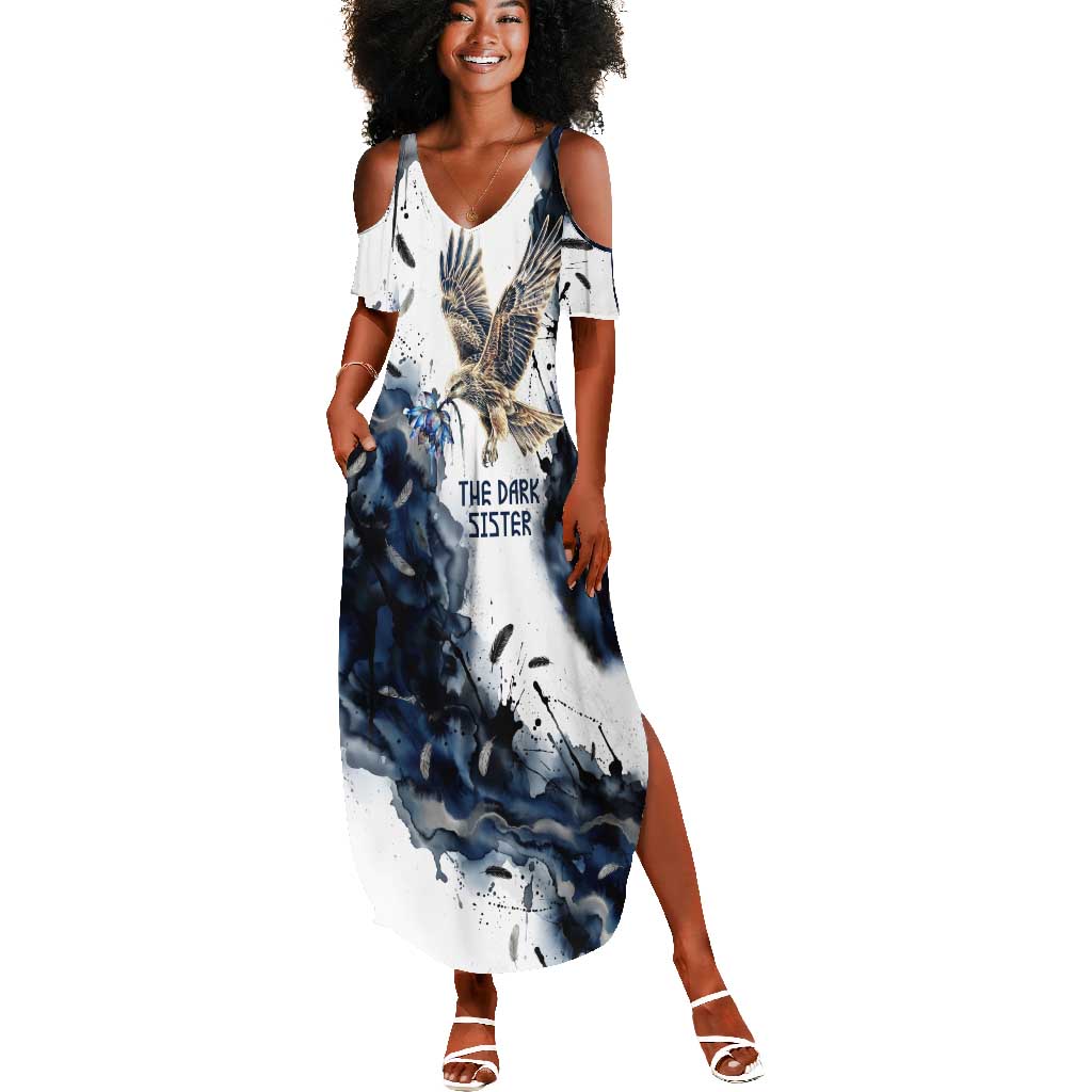 Nephthys Egyptian Summer Maxi Dress The Dark Sister Falcon Wings Moon Veil