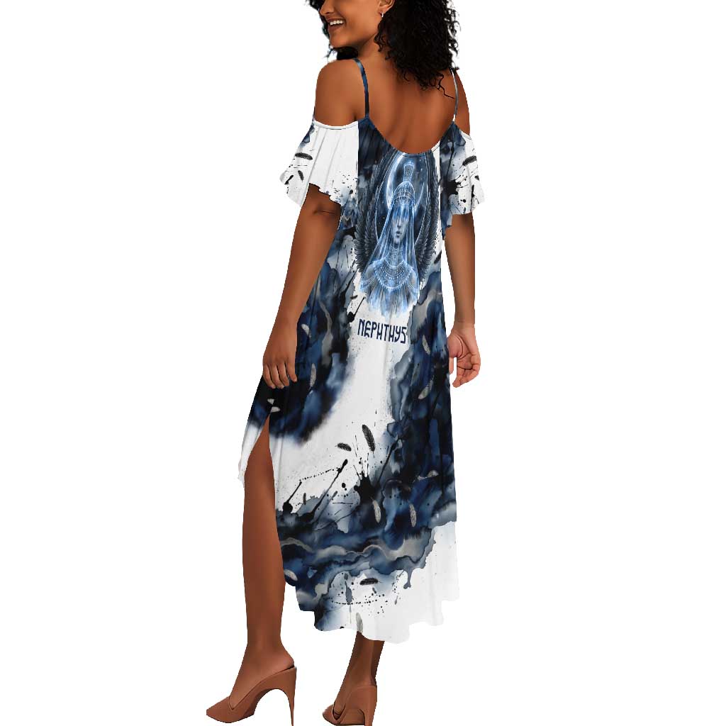 Nephthys Egyptian Summer Maxi Dress The Dark Sister Falcon Wings Moon Veil