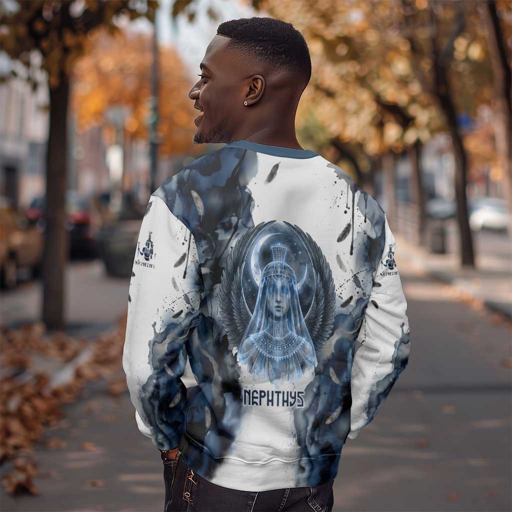 Nephthys Egyptian Sweatshirt The Dark Sister Falcon Wings Moon Veil