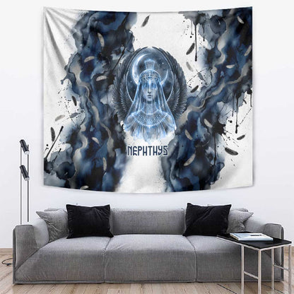 Nephthys Egyptian Tapestry The Dark Sister Falcon Wings Moon Veil