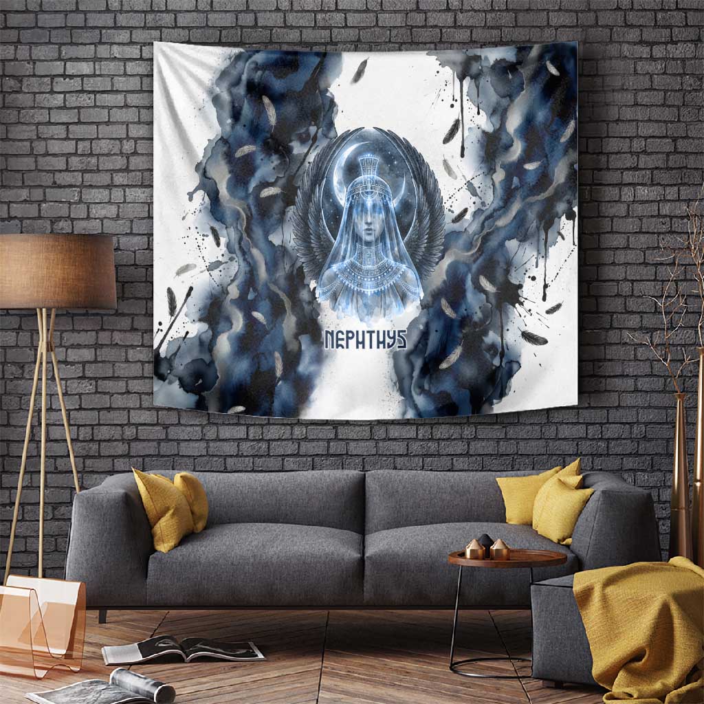 Nephthys Egyptian Tapestry The Dark Sister Falcon Wings Moon Veil