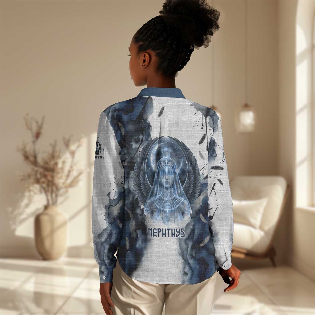Nephthys Egyptian Women Casual Shirt The Dark Sister Falcon Wings Moon Veil