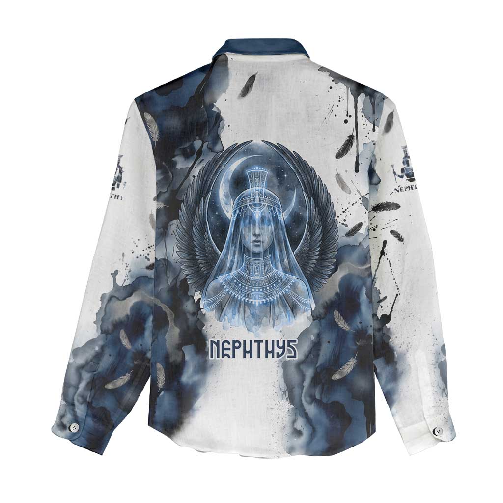 Nephthys Egyptian Women Casual Shirt The Dark Sister Falcon Wings Moon Veil