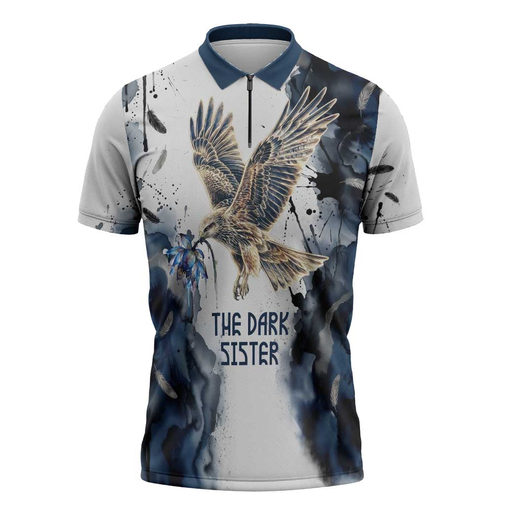 Nephthys Egyptian Zipper Polo Shirt The Dark Sister Falcon Wings Moon Veil