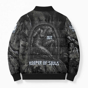 Nut Bomber Puffer Jacket Egyptian Keeper of Souls Celestial Stairway Ascension Path Cosmic Goddess of the Night Sky