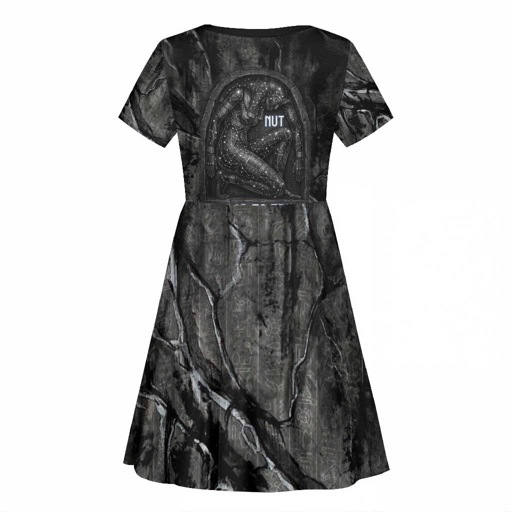 Nut Kid Short Sleeve Dress Egyptian Keeper of Souls Celestial Stairway Ascension Path Cosmic Goddess of the Night Sky