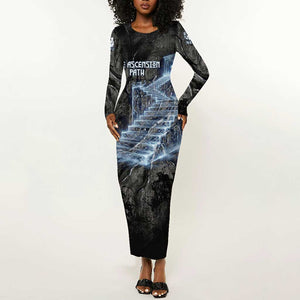 Nut Long Sleeve Bodycon Dress Egyptian Keeper of Souls Celestial Stairway Ascension Path Cosmic Goddess of the Night Sky