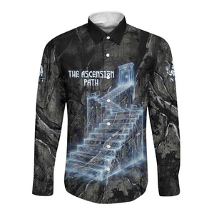 Nut Long Sleeve Button Shirt Egyptian Keeper of Souls Celestial Stairway Ascension Path Cosmic Goddess of the Night Sky