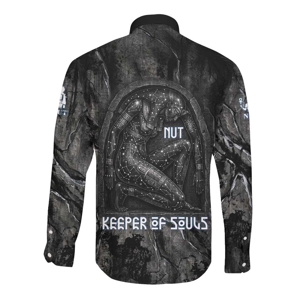 Nut Long Sleeve Button Shirt Egyptian Keeper of Souls Celestial Stairway Ascension Path Cosmic Goddess of the Night Sky
