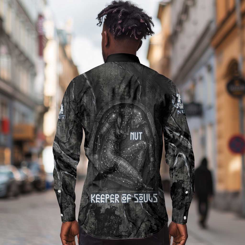 Nut Long Sleeve Button Shirt Egyptian Keeper of Souls Celestial Stairway Ascension Path Cosmic Goddess of the Night Sky
