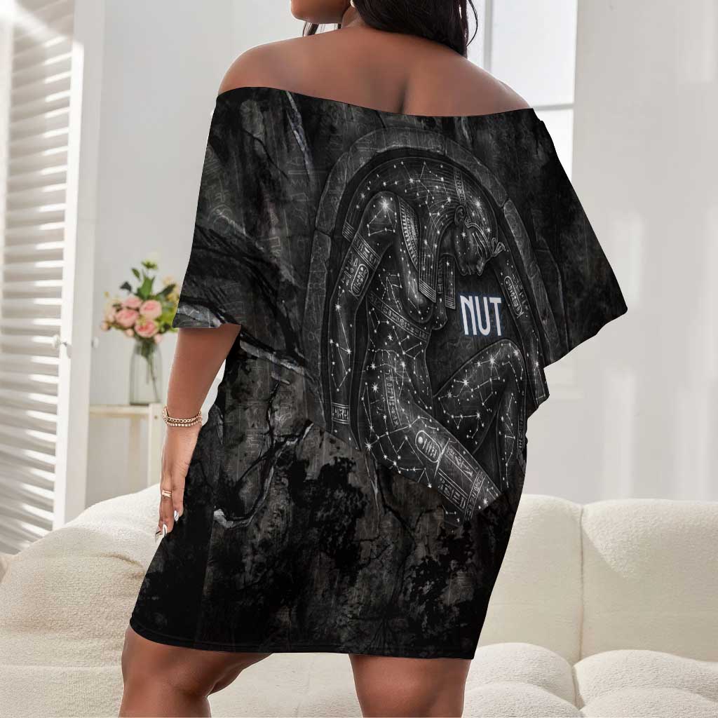 Nut Off Shoulder Short Dress Egyptian Keeper of Souls Celestial Stairway Ascension Path Cosmic Goddess of the Night Sky