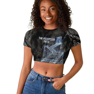 Nut Raglan Cropped T shirt Egyptian Keeper of Souls Celestial Stairway Ascension Path Cosmic Goddess of the Night Sky