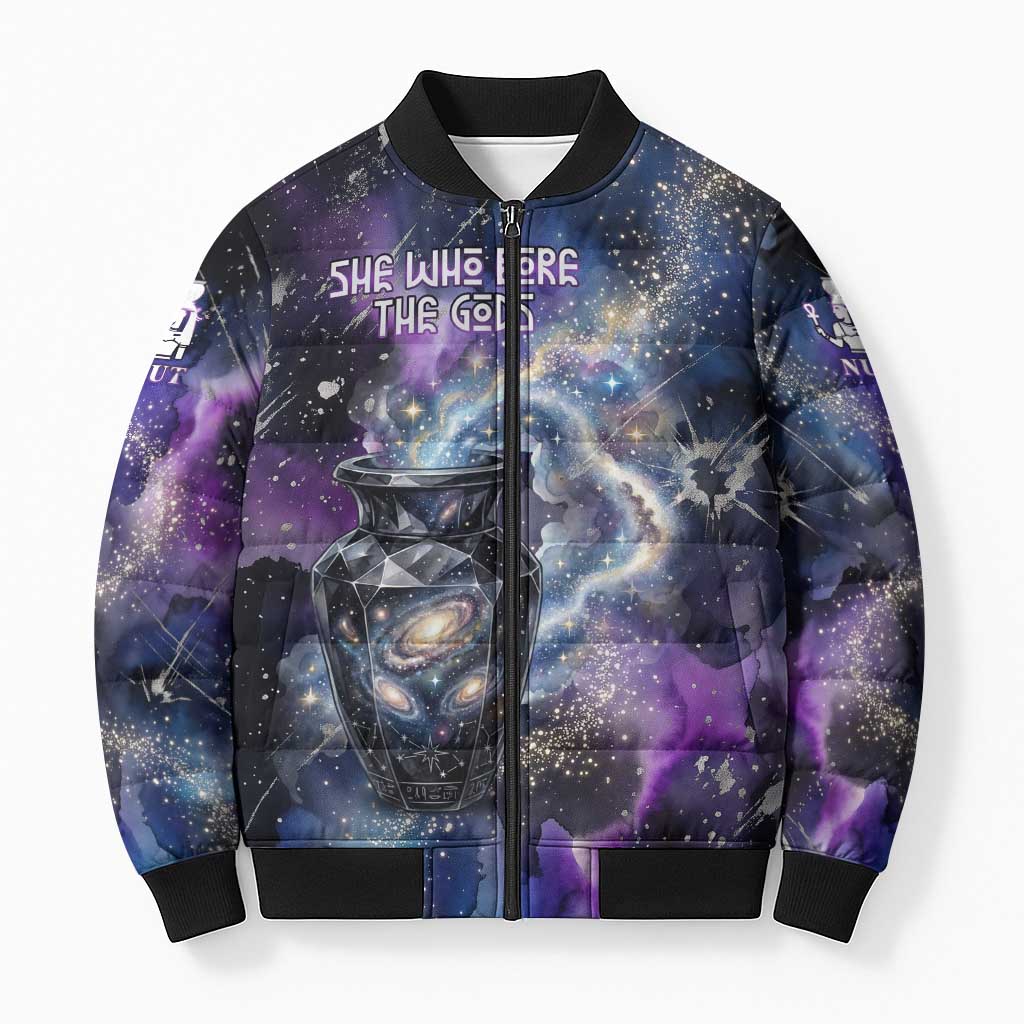 Nut Egyptian Bomber Puffer Jacket She Who Bore the Gods Galactic Vessel Cosmic Goddess Star Map