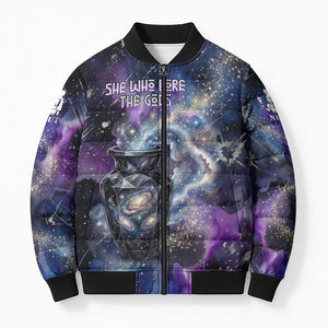 Nut Egyptian Bomber Puffer Jacket She Who Bore the Gods Galactic Vessel Cosmic Goddess Star Map