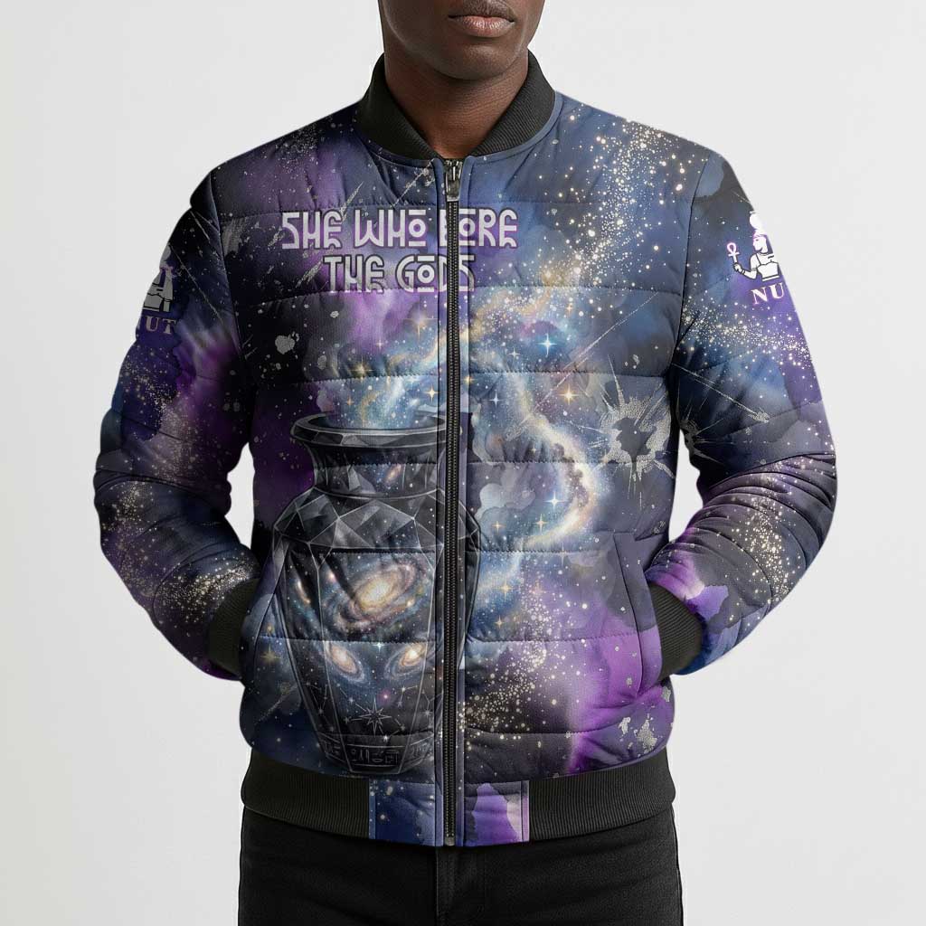 Nut Egyptian Bomber Puffer Jacket She Who Bore the Gods Galactic Vessel Cosmic Goddess Star Map