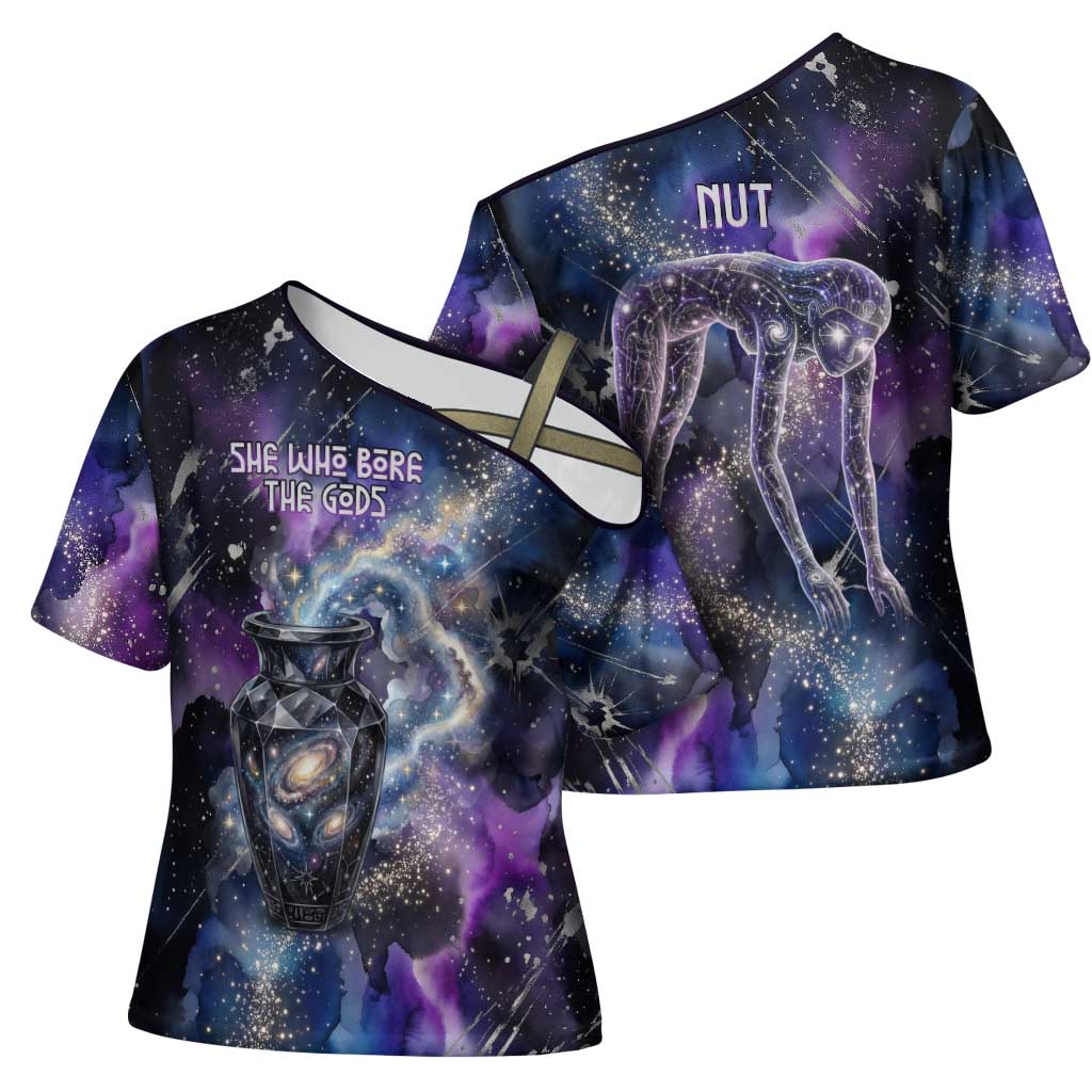 Nut Egyptian Cross Shoulder Shirt She Who Bore the Gods Galactic Vessel Cosmic Goddess Star Map