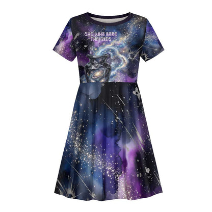 Nut Egyptian Kid Short Sleeve Dress She Who Bore the Gods Galactic Vessel Cosmic Goddess Star Map