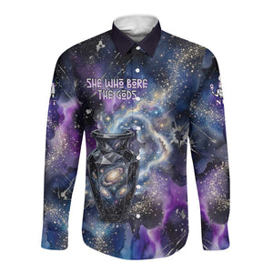 Nut Egyptian Long Sleeve Button Shirt She Who Bore the Gods Galactic Vessel Cosmic Goddess Star Map