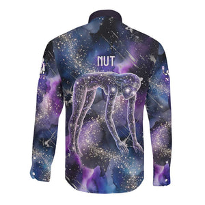 Nut Egyptian Long Sleeve Button Shirt She Who Bore the Gods Galactic Vessel Cosmic Goddess Star Map