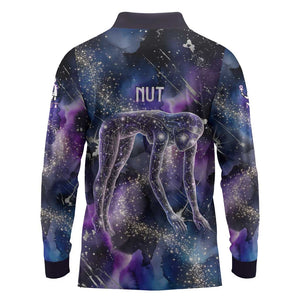 Nut Egyptian Long Sleeve Polo Shirt She Who Bore the Gods Galactic Vessel Cosmic Goddess Star Map