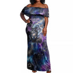 Nut Egyptian Off Shoulder Maxi Dress She Who Bore the Gods Galactic Vessel Cosmic Goddess Star Map