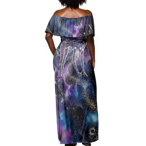 Nut Egyptian Off Shoulder Maxi Dress She Who Bore the Gods Galactic Vessel Cosmic Goddess Star Map
