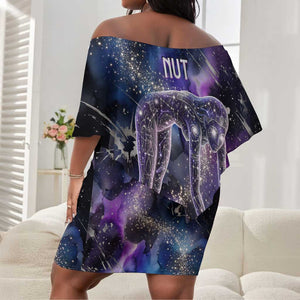 Nut Egyptian Off Shoulder Short Dress She Who Bore the Gods Galactic Vessel Cosmic Goddess Star Map