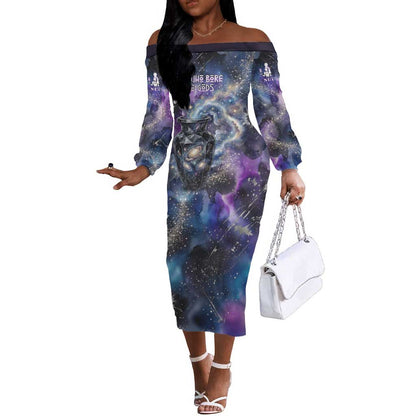 Nut Egyptian Off The Shoulder Long Sleeve Dress She Who Bore the Gods Galactic Vessel Cosmic Goddess Star Map