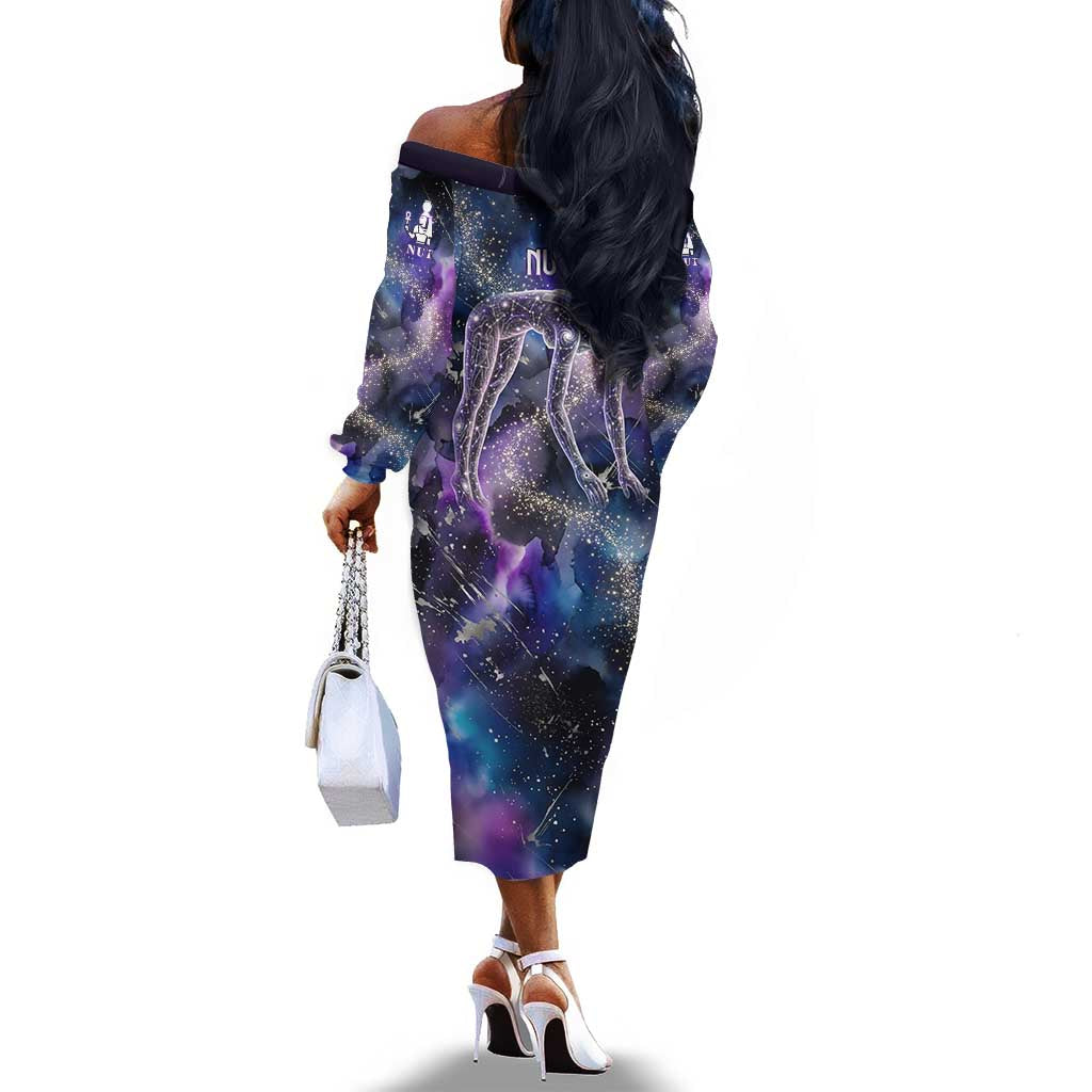 Nut Egyptian Off The Shoulder Long Sleeve Dress She Who Bore the Gods Galactic Vessel Cosmic Goddess Star Map