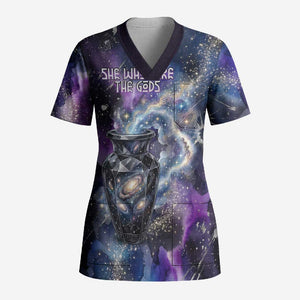 Nut Egyptian Scrub Top She Who Bore the Gods Galactic Vessel Cosmic Goddess Star Map