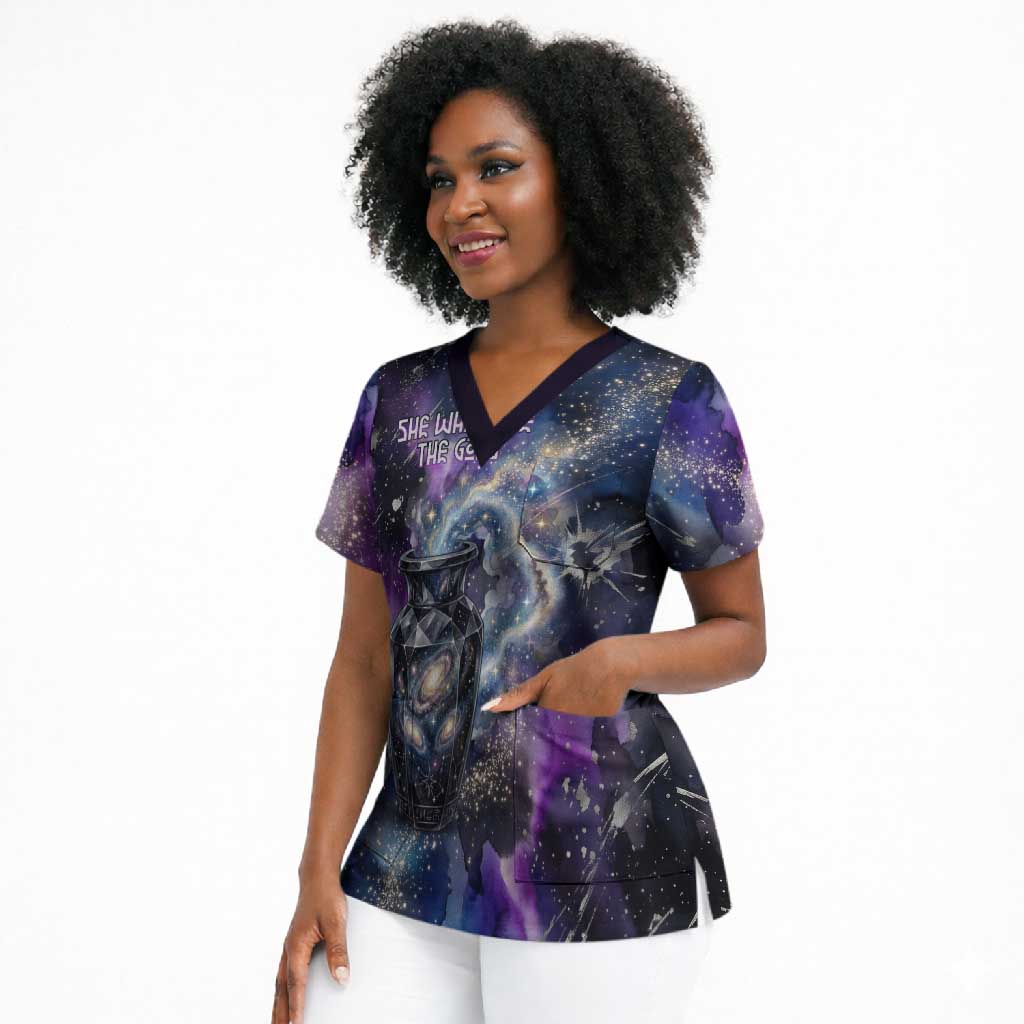Nut Egyptian Scrub Top She Who Bore the Gods Galactic Vessel Cosmic Goddess Star Map