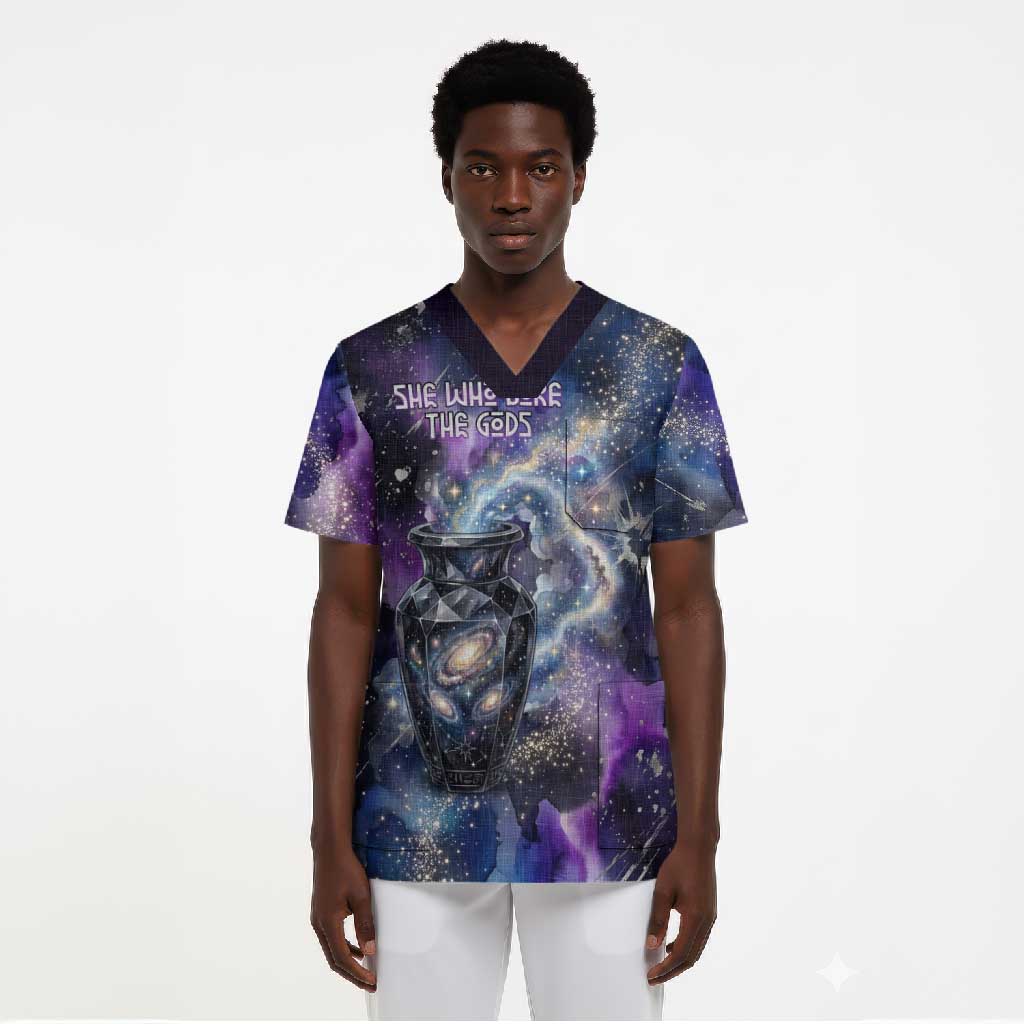 Nut Egyptian Scrub Top She Who Bore the Gods Galactic Vessel Cosmic Goddess Star Map
