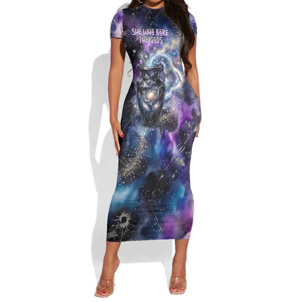 Nut Egyptian Short Sleeve Bodycon Dress She Who Bore the Gods Galactic Vessel Cosmic Goddess Star Map