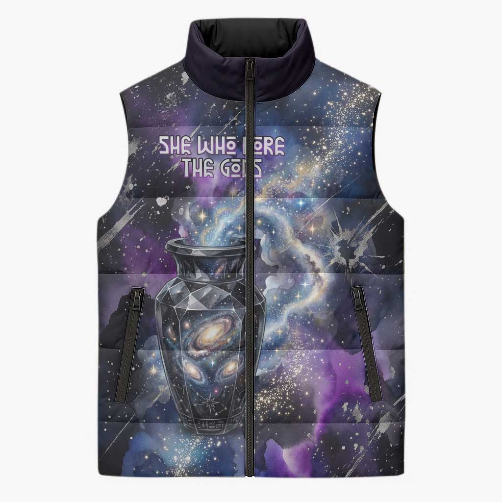 Nut Egyptian Sleeveless Puffer Jacket She Who Bore the Gods Galactic Vessel Cosmic Goddess Star Map