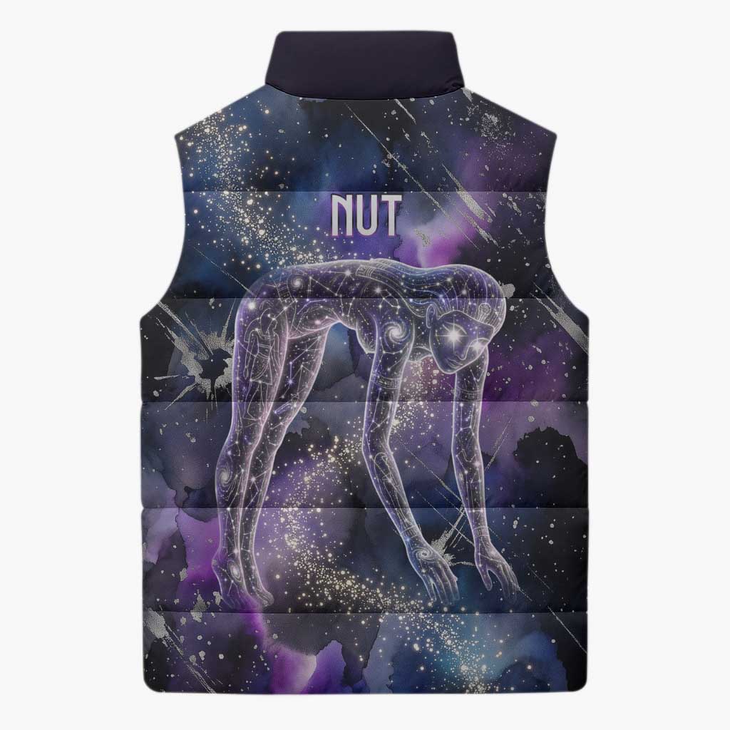 Nut Egyptian Sleeveless Puffer Jacket She Who Bore the Gods Galactic Vessel Cosmic Goddess Star Map