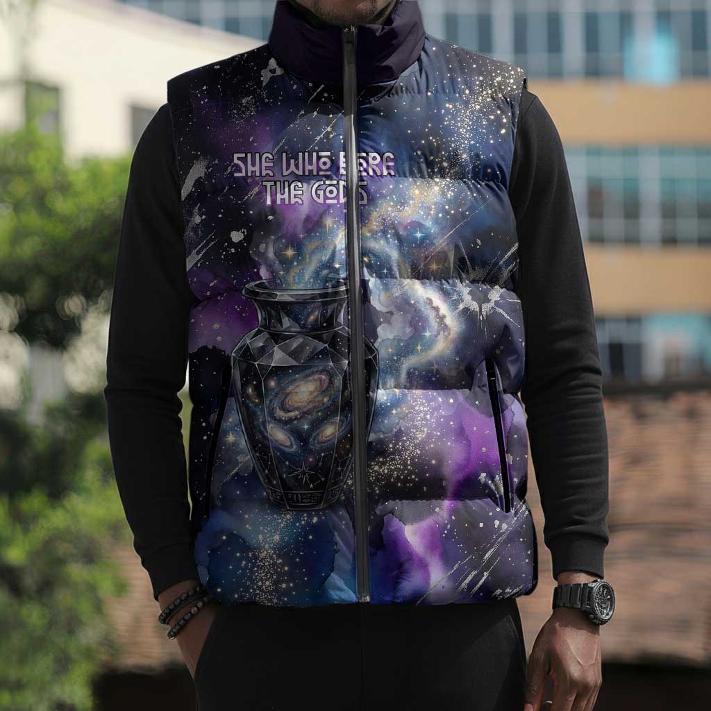 Nut Egyptian Sleeveless Puffer Jacket She Who Bore the Gods Galactic Vessel Cosmic Goddess Star Map