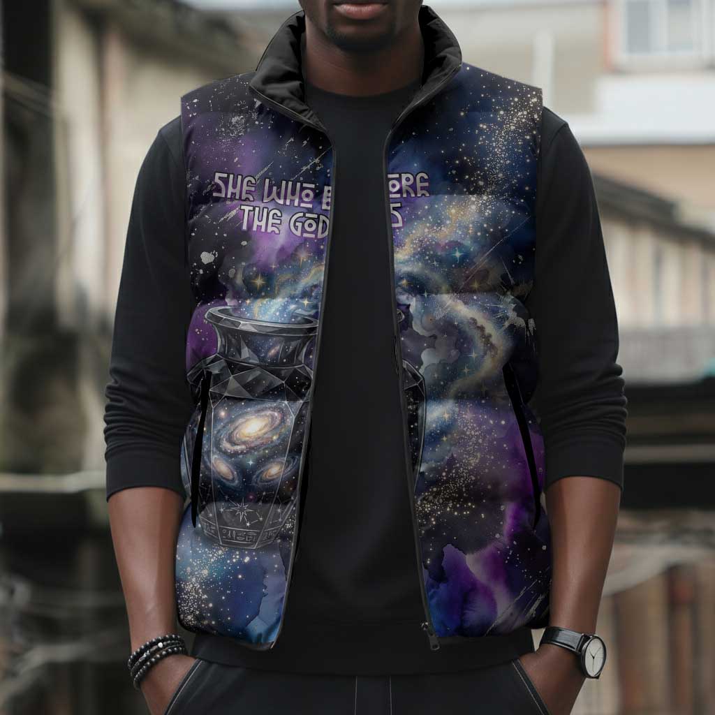 Nut Egyptian Sleeveless Puffer Jacket She Who Bore the Gods Galactic Vessel Cosmic Goddess Star Map