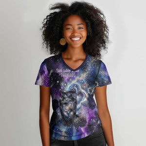 Nut Egyptian Women V-Neck T-Shirt She Who Bore the Gods Galactic Vessel Cosmic Goddess Star Map