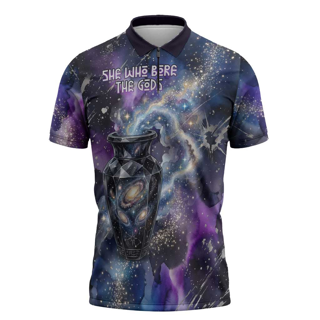 Nut Egyptian Zipper Polo Shirt She Who Bore the Gods Galactic Vessel Cosmic Goddess Star Map
