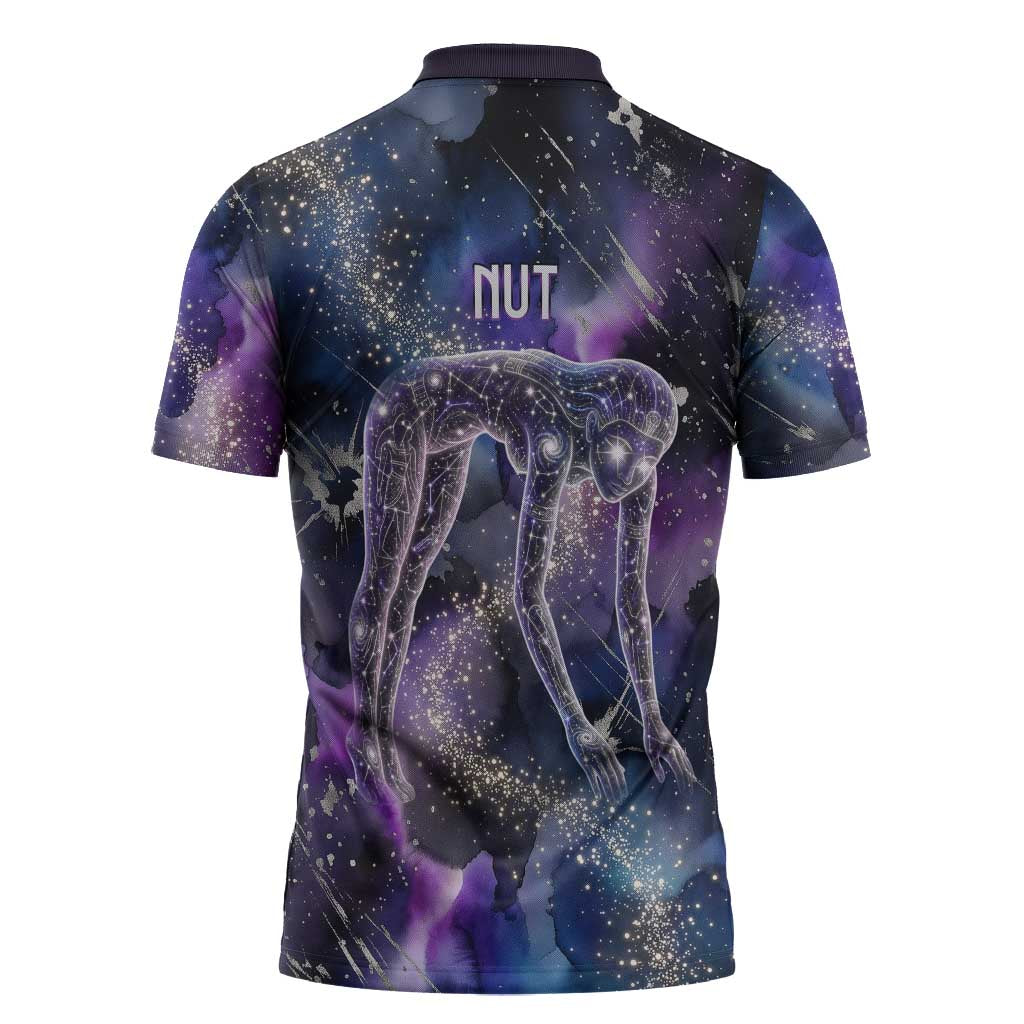 Nut Egyptian Zipper Polo Shirt She Who Bore the Gods Galactic Vessel Cosmic Goddess Star Map