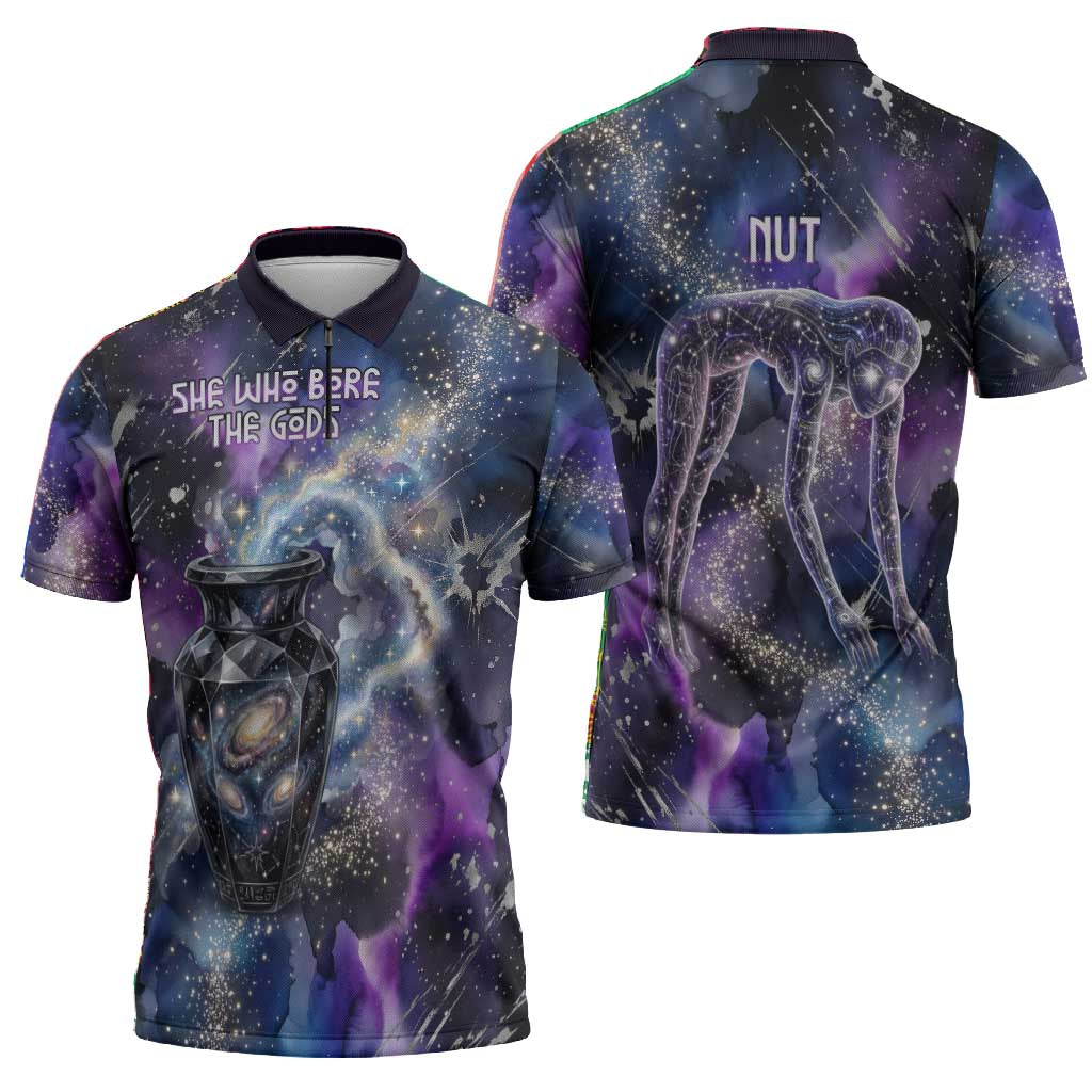 Nut Egyptian Zipper Polo Shirt She Who Bore the Gods Galactic Vessel Cosmic Goddess Star Map