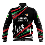 Burundi Baseball Jacket with Athletics Runners Black Red Green Flag Spirit