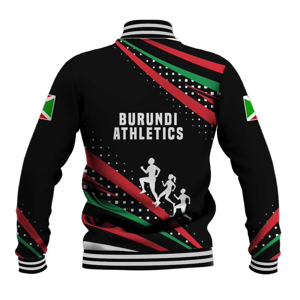 Burundi Baseball Jacket with Athletics Runners Black Red Green Flag Spirit