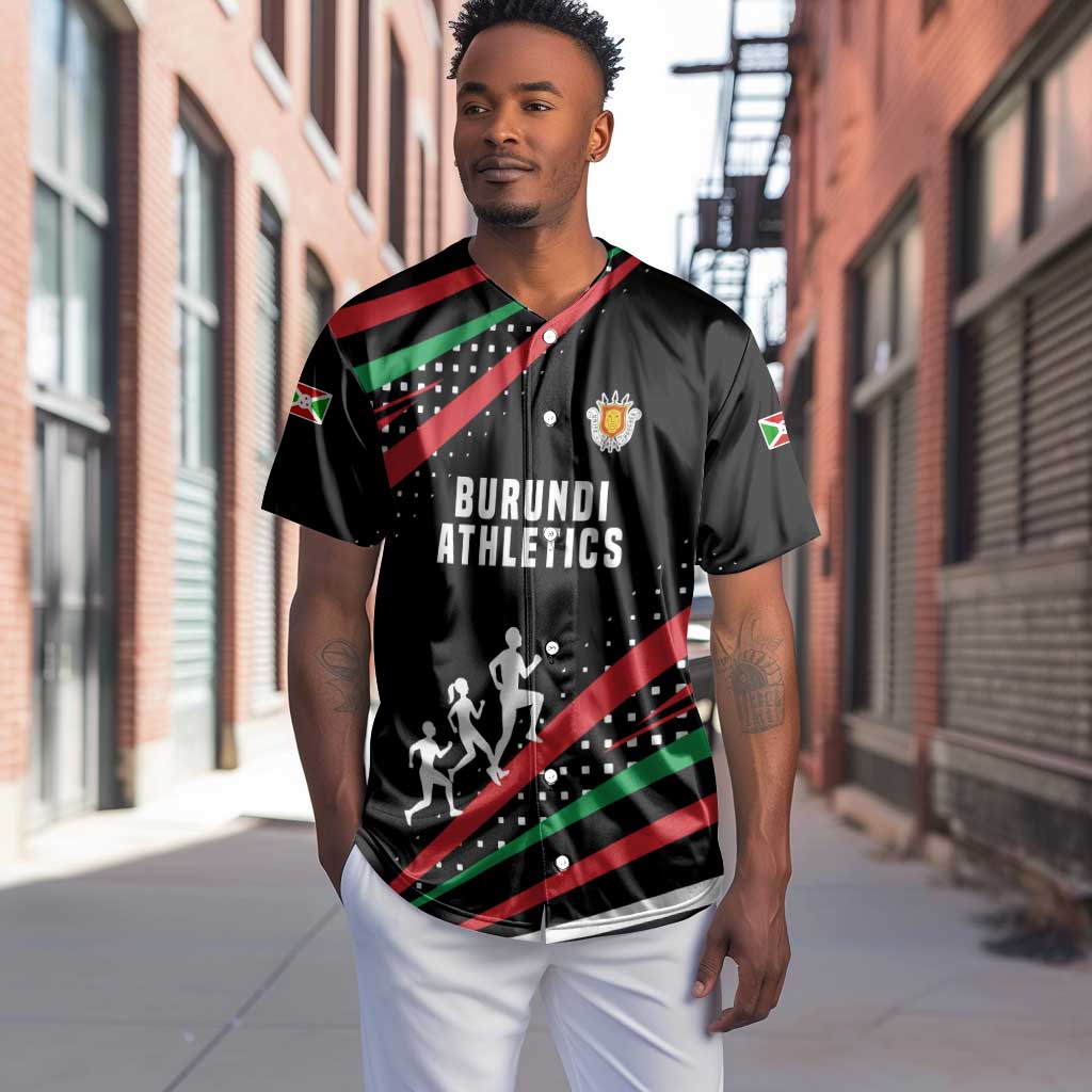 Burundi Baseball Jersey with Athletics Runners Black Red Green Flag Spirit