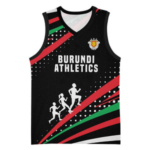 Burundi Basketball Jersey with Athletics Runners Black Red Green Flag Spirit TS04